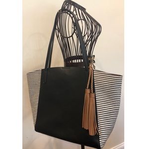 Black and white striped tote